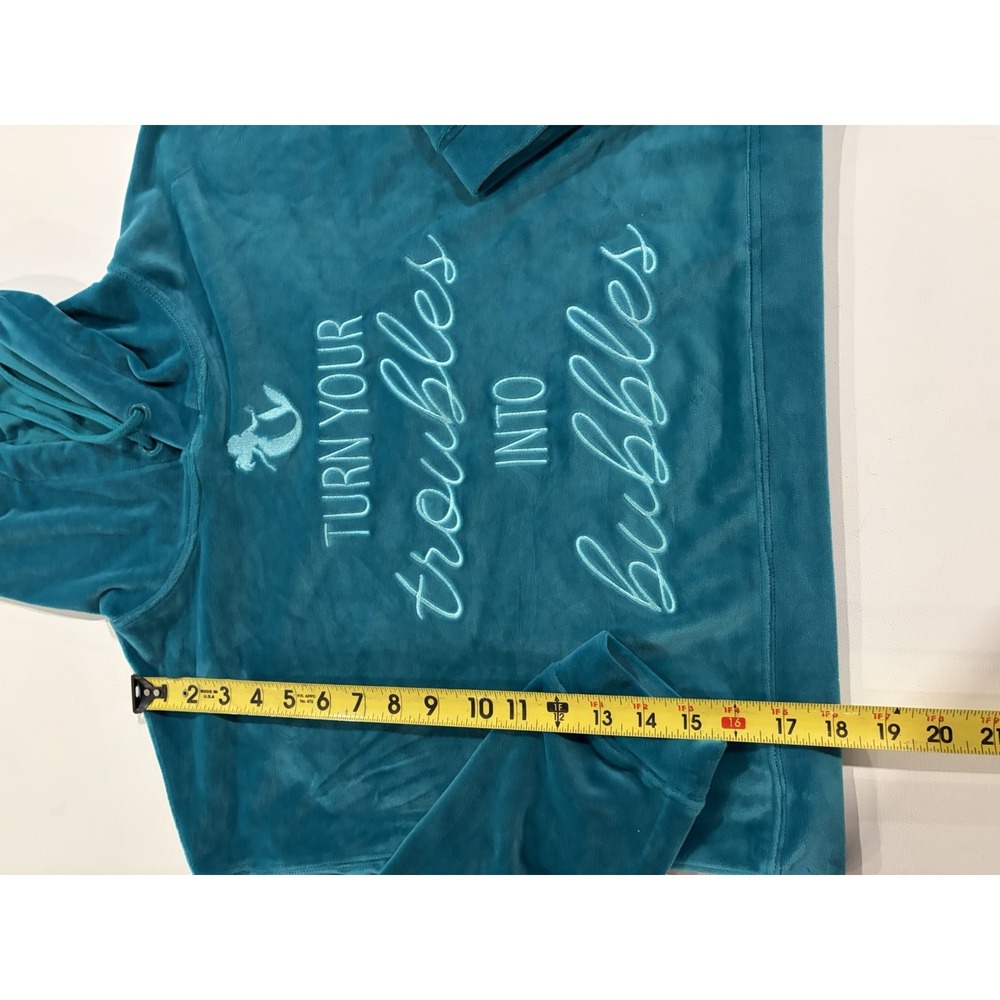 Disney Little Mermaid Ariel Velour Crop Hoodie Pullover Blue Medium - Picture 3 of 5